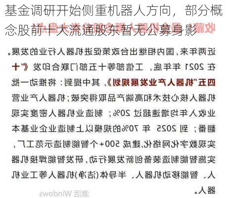 基金调研开始侧重机器人方向，部分概念股前十大流通股东暂无公募身影