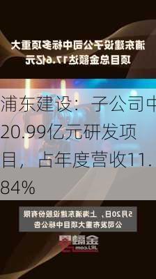 浦东建设：子公司中标20.99亿元研发项目，占年度营收11.84%