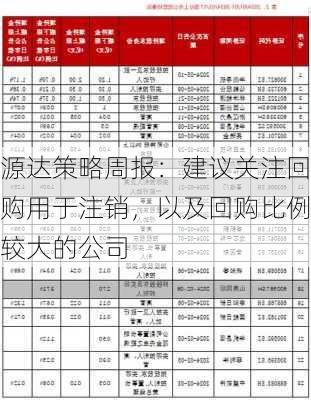 源达策略周报：建议关注回购用于注销，以及回购比例较大的公司