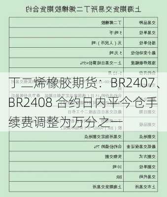 丁二烯橡胶期货：BR2407、BR2408 合约日内平今仓手续费调整为万分之一