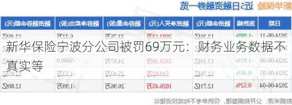 新华保险宁波分公司被罚69万元：财务业务数据不真实等