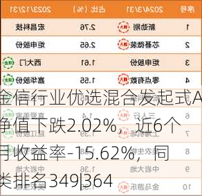 金信行业优选混合发起式A：净值下跌2.02%，近6个月收益率-15.62%，同类排名349|364