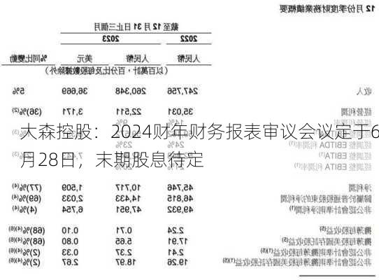 大森控股：2024财年财务报表审议会议定于6月28日，末期股息待定