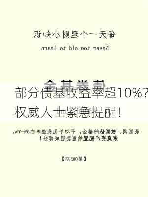 部分债基收益率超10%？权威人士紧急提醒！