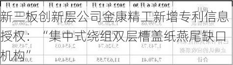 新三板创新层公司金康精工新增专利信息授权：“集中式绕组双层槽盖纸燕尾缺口机构”