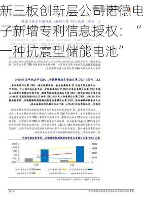 新三板创新层公司诺德电子新增专利信息授权：“一种抗震型储能电池”