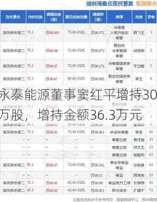 永泰能源董事窦红平增持30万股，增持金额36.3万元