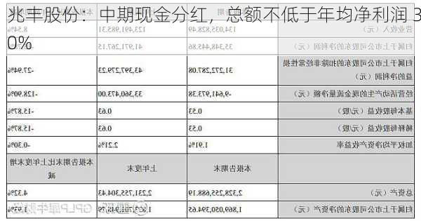 兆丰股份：中期现金分红，总额不低于年均净利润 30%