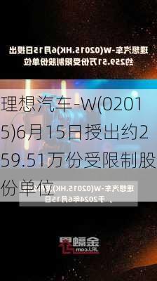 理想汽车-W(02015)6月15日授出约259.51万份受限制股份单位