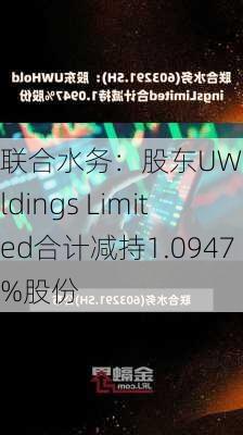 联合水务：股东UW Holdings Limited合计减持1.0947%股份