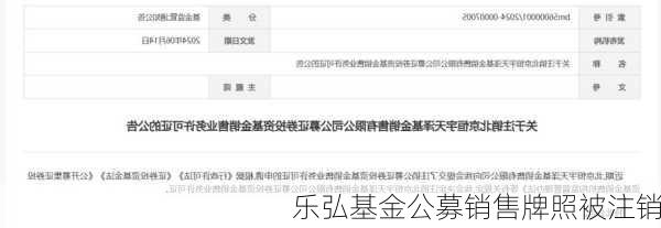 乐弘基金公募销售牌照被注销