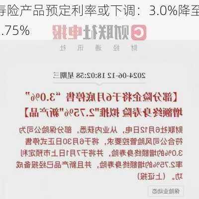 寿险产品预定利率或下调：3.0%降至 2.75%