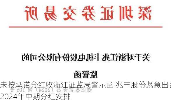 未按承诺分红收浙江证监局警示函 兆丰股份紧急出台2024年中期分红安排