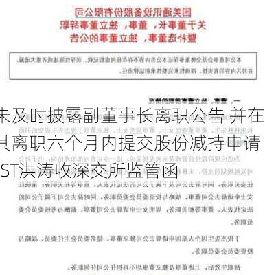 未及时披露副董事长离职公告 并在其离职六个月内提交股份减持申请 *ST洪涛收深交所监管函