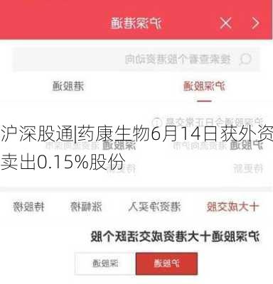 沪深股通|药康生物6月14日获外资卖出0.15%股份