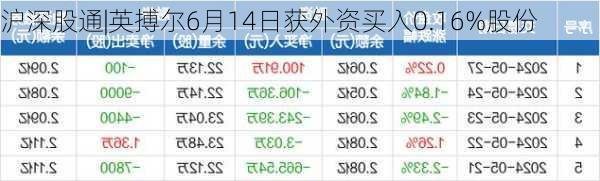 沪深股通|英搏尔6月14日获外资买入0.16%股份