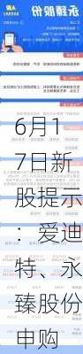 6月17日新股提示：爱迪特、永臻股份申购