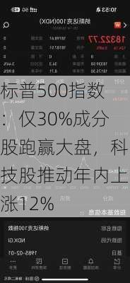 标普500指数：仅30%成分股跑赢大盘，科技股推动年内上涨12%