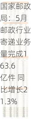 国家邮政局：5月邮政行业寄递业务量完成163.6亿件 同比增长21.3%