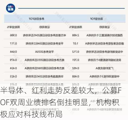 半导体、红利走势反差较大，公募FOF双周业绩排名倒挂明显，机构积极应对科技线布局