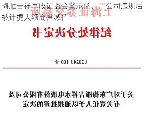 梅雁吉祥再收证监会警示函，子公司违规后被计提大额商誉减值