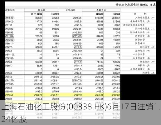 上海石油化工股份(00338.HK)6月17日注销1.24亿股