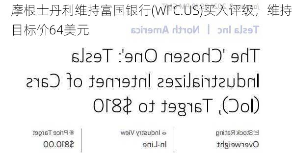 摩根士丹利维持富国银行(WFC.US)买入评级，维持目标价64美元