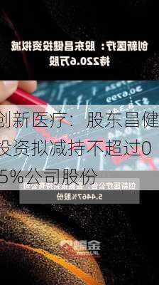 创新医疗：股东昌健投资拟减持不超过0.5%公司股份