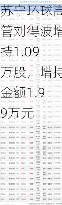 苏宁环球高管刘得波增持1.09万股，增持金额1.99万元