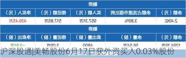 沪深股通|美畅股份6月17日获外资买入0.03%股份