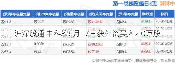 沪深股通|中科软6月17日获外资买入2.0万股