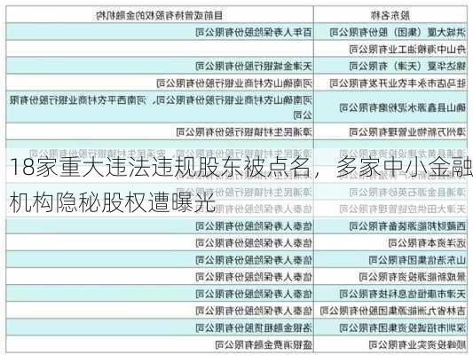 18家重大违法违规股东被点名，多家中小金融机构隐秘股权遭曝光