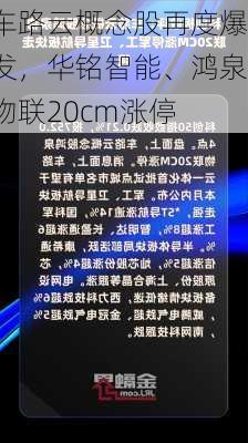 车路云概念股再度爆发，华铭智能、鸿泉物联20cm涨停