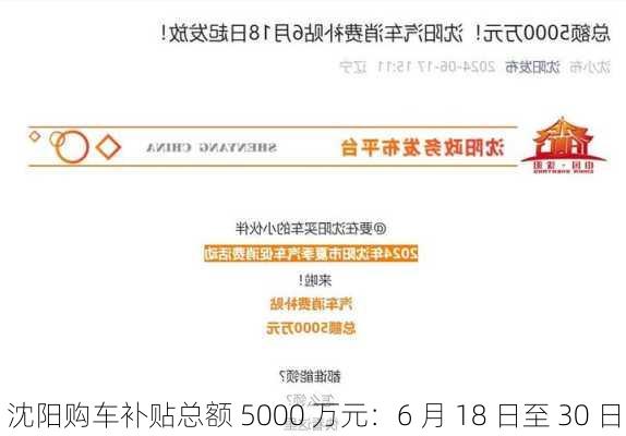 沈阳购车补贴总额 5000 万元：6 月 18 日至 30 日