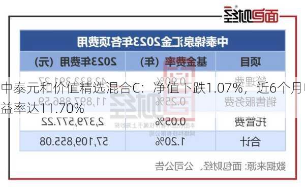 中泰元和价值精选混合C：净值下跌1.07%，近6个月收益率达11.70%