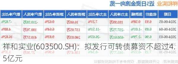 祥和实业(603500.SH)：拟发行可转债募资不超过4.5亿元