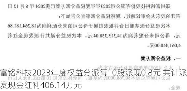 富铭科技2023年度权益分派每10股派现0.8元 共计派发现金红利406.14万元