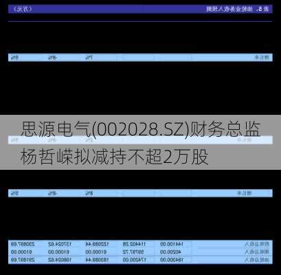 思源电气(002028.SZ)财务总监杨哲嵘拟减持不超2万股