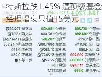 特斯拉跌1.45% 遭顶级基金经理唱衰只值15美元