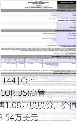 Form 144 | Cencora(COR.US)高管拟出售1.08万股股份，价值约253.54万美元