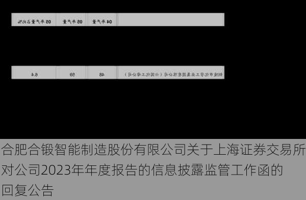 合肥合锻智能制造股份有限公司关于上海证券交易所对公司2023年年度报告的信息披露监管工作函的回复公告