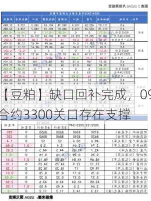 【豆粕】缺口回补完成，09合约3300关口存在支撑