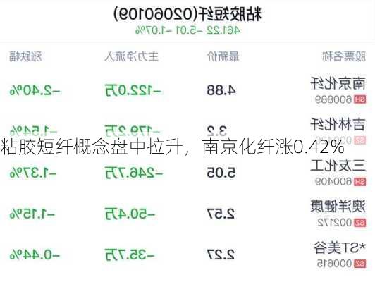 粘胶短纤概念盘中拉升，南京化纤涨0.42%