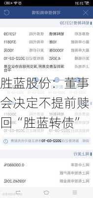 胜蓝股份：董事会决定不提前赎回“胜蓝转债”