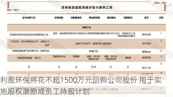 利盈环保将花不超1500万元回购公司股份 用于实施股权激励或员工持股计划