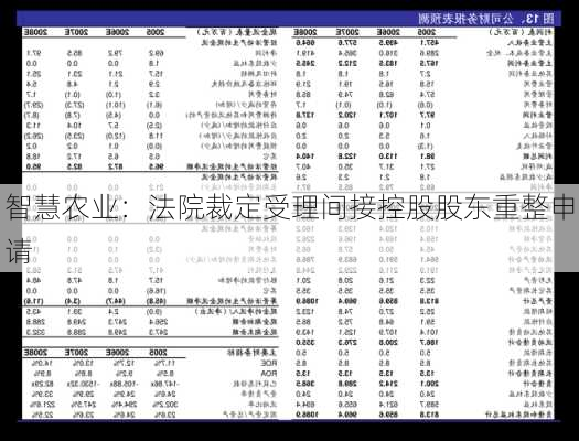 智慧农业：法院裁定受理间接控股股东重整申请