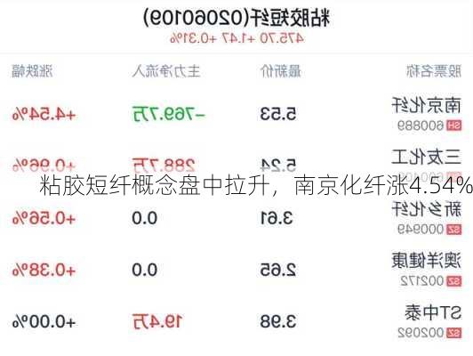 粘胶短纤概念盘中拉升，南京化纤涨4.54%