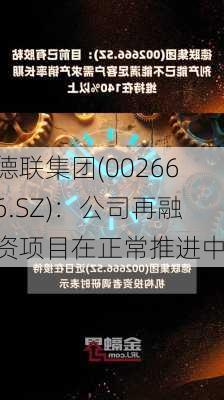 德联集团(002666.SZ)：公司再融资项目在正常推进中