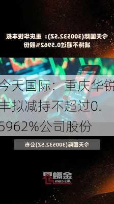 今天国际：重庆华锐丰拟减持不超过0.5962%公司股份