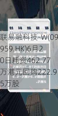 联易融科技-W(09959.HK)6月20日耗资462.77万港元回购222.95万股